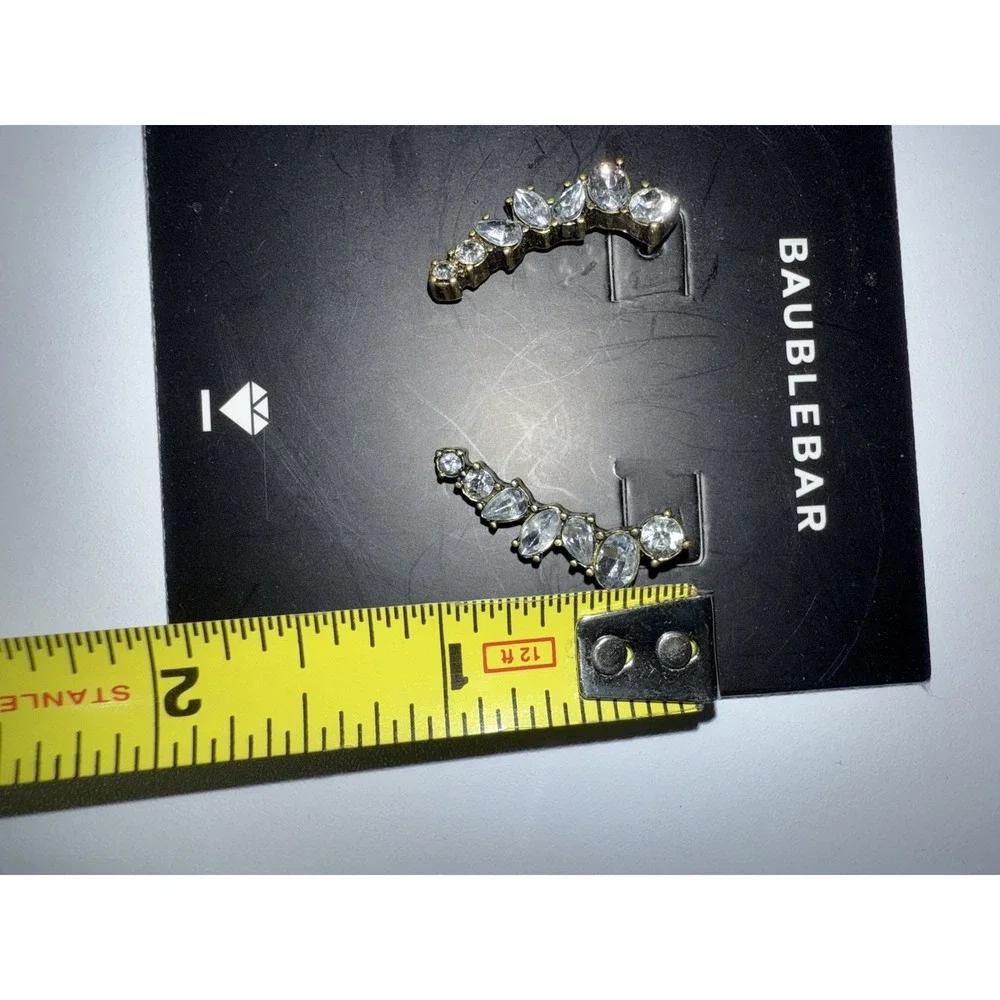 Baublebar Cubic Zirconia Curved‎ Drop Earrings Gold Tone NWT